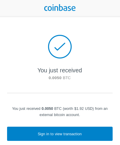 Coinbase transaction notification email